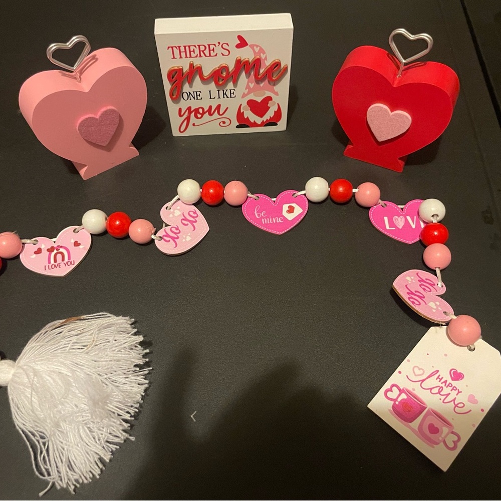 Valentine's Wooden Decor Bundle 1 sign 2 card holders 1 garland